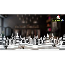 Christmas Window Sticker Decoration - Christmas Winter Snow CityScape Window Border - Seasonal Window Cling Display - 1 Metre - Large