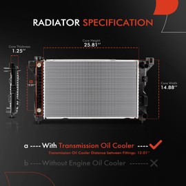 A-Premium Engine Coolant Radiator Assembly with Transmission Oil Cooler Compatible with Dodge Grand Caravan & Chrysler Town & Country, Grand Voyager & Plymouth Voyager