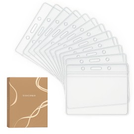 YISCOKO 12pcs Plastic Card Holder,Transparent Horizontal Waterproof id Badge Card Holder Name Badges id Card Holder-3.94"*3.35" (L*W)
