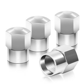 Hexagon Brass Alloy Coated & Polished Silver Chrome Tire Valve Stem Caps (Pack of 4)