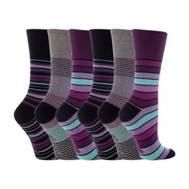 Gentle Grip - 6 Pack Womens Non Elastic Loose Top Patterned Cotton Rich Socks (4-8 uk, GG10)
