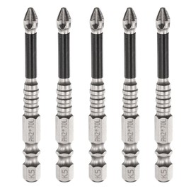 sourcing map 5pcs Phillips Screwdriver Bit PH2 Serrated Tip 1/4" Hex Shank 2.8" (70mm) Long Impact Magnetic Anti Slip Cross Screw Driver Industrial Power Drill Bits for Remove Fastening Screws