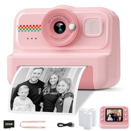 HiMont Kids Instant Print Camera, 1080P HD with 3 Rolls Print Paper & 32GB Card, Selfie Digital Camera for Kids, Ideal Gift for Boys & Girls Age 3-14 (Pink)