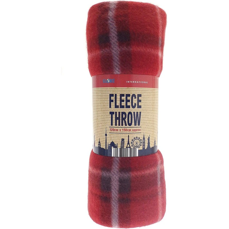 Classic Tartan Check Fleece Throw Picnic Blanket 120x 150cm (Red)