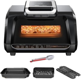 Electric Grill Indoor, Smokeless Barbecue Grill, 7-in-1 Air Fryer Combo, Non-Stick Removable Plates, 4Qt, 450°F Max Temperature, 1750W for Home Party, Grilling, Baking, Crisping, Dehydration