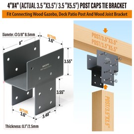 Wocepu 1 Pack Heavy Duty 4x4 (Actual 3.5"x3.5") Stainless Steel Post Caps Tie Bracket , Fit Connecting Wood Gazebo, Deck Patio Post and Wood Beams Bracket (Dark Ggray)