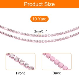 sourcing map 10 Yard Crystal Rhinestone Close Chain Trim, Crystal Rhinestone Diamond Strips for Jewelry Making, Rhinestone Bling Sewing Embellishments, Silver Rhinestone with Light Pink Base