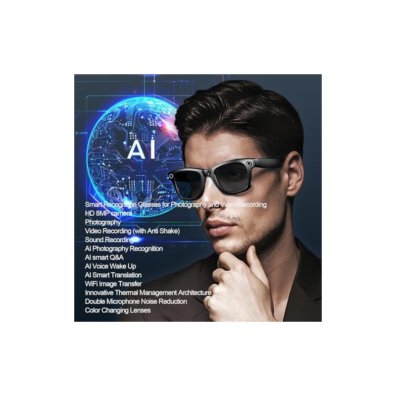 Denash Gafas Inteligentes de IA con Cámara, Gafas de Grabación