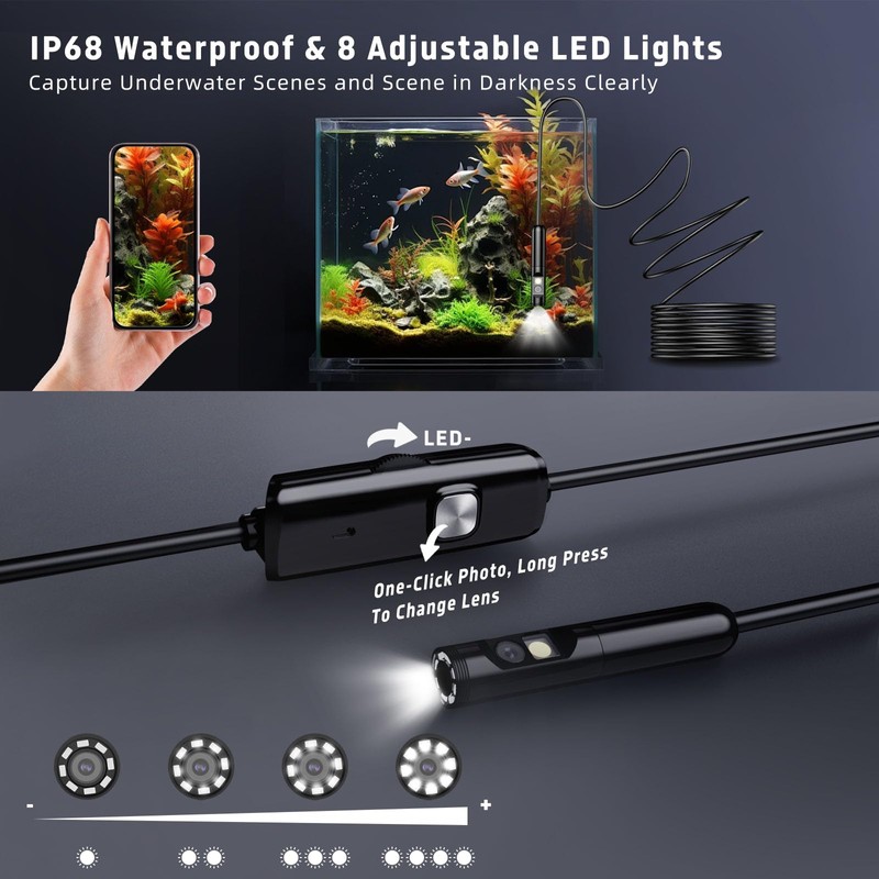 Vexloria Dual Lens Endoscope Inspection Camera, 1920p HD Inspection Camera,