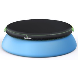 UIRWAY 10FT Round Pool Cover, Inflatable Pool Covers for Above Ground Pools with Elastic Cord - Snug Fit & Easy Set, Outdoor Swimming Pool Cover with 2 Reflective Strip Handles, Dark Black