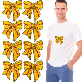 12PCS Softball Iron On Patches, Bow Patches, Sew on Embroidered Applique Baseball Patches for DIY Clothing Jackets Hat Backpack, Gold