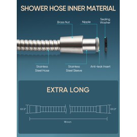 Cobbe 98" Shower Hose Extra Long, Handheld Shower Head Extension Hose Replacement with Gaskets & Sealing Tape, 304 Stainless Steel Hose for Bathroom, RV (Brushed Nickel)