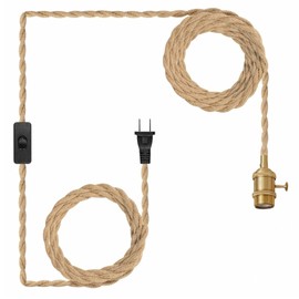 Brightscape Plug in Pendant Light Cord with Brass Fixtures and On/Off Switch for DIY, Farmhouse Vintage Hanging Lights with Plug in Cord 15 ft in Length, E26 Socket