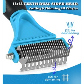 Morpilot Dog Grooming Brush, Dog Dematting Comb Tool, Cat Comb - 23+12 Double Sided Teeth Blade Dog Undercoat Rake Comb for Small Medium & Large Dogs Effectively Reduces Hair Loss by up to 90%