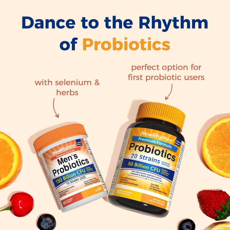 NewRhythm Probiotics for Men, with Prebiotics, Selenium, Digestive Enzymes, Akkermansia