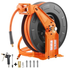 Happybuy Retractable Air Hose Reel with Double Arms, 3/8 IN x 65FT Hybrid Air Hose Max 300PSI, Air Compressor Hose Reel with 5FT Lead in, Ceiling/Wall Mount Heavy Duty Steel Reel for Workshop Garage