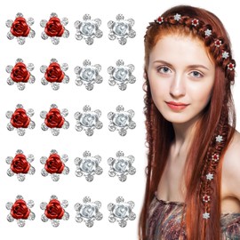 20PCS Mini Roses Hair Pins With Rhinestones,Non-Slip Small Cute Fashion Hair Claw,for Girls Women for Photograph Daily Party Wedding Hair Styling Accessories