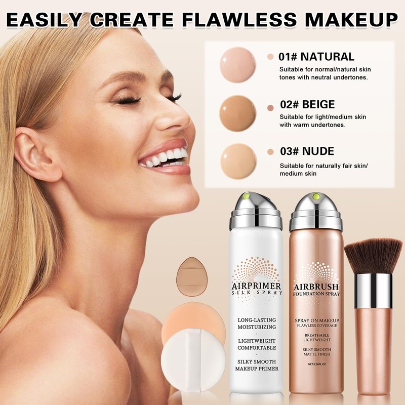 QIUFSSE Airbrush Foundation with Primer,Silk Flawless Airbrush Makeup,Buildable Coverage with