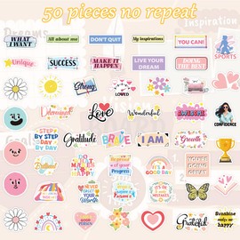 50 Pcs Motivational Vision Board Stickers, Cute Inspirational Quotes Positive Affirmations Designs Sticker, Vision Board Supplies for Goal Setting Confidence Personal Growth Success