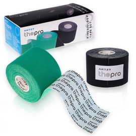 ARTZT thepro Kinesiology Tape | Skin-friendly, Hypoallergenic & Waterproof | For Sports & Physiotherapy | Material: Cotton | Dimensions: 5 m x 5 cm | Set of 2 | Colour: Black/Green