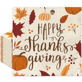 Generic AnyDesign 100Pcs Fall Thanksgiving Paper Napkins Pumpkin Leaves Disposable Luncheon Napkins Vintage Dinner Napkins for Autumn Harvest Home Party Supplies Table Decor, 6.5 x 6.5 inch