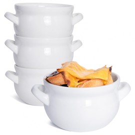 Vumdua Soup Bowls with Handles, 16 Oz Ceramic French Onion Soup Bowls - Stackable Oven Safe Bowls Serving Soup Crocks for Soup, Cereal, Chilli, Pot Pies, Set of 4, White
