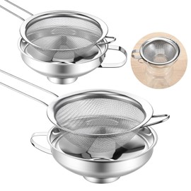 4 Pieces Stainless Steel Funnels with Fine Mesh Strainer, Canning Funnels for Narrow Wide and Regular Filling Mason Jars, 1.5 Inch/2.1 Inch Stainless Steel Funnel for Kitchen Use