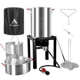 Hidpriva 30QT Turkey Fryer & 10QT Fish Fryer Kit, Waterproof Cover & 12-inch Skimmer, 55,000BTU Propane Burner Stove, Aluminum Turkey Fryer Pot, Outdoor Deep Fryer, Crawfish Boiler with Basket