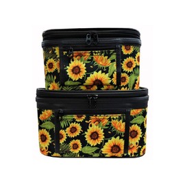 Sunflower Bloom Print Cosmetic Cases, Set of 2, Black and Yellow