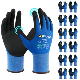 Safety Work Gloves MicroFoam Nitrile Coated-12 Pairs Pack,Blue Seamless Knit Nylon Glove with Black Micro-Foam Nitrile Grip,Ideal for General Purpose,Automotive,Home Improvement,Painting(Small)