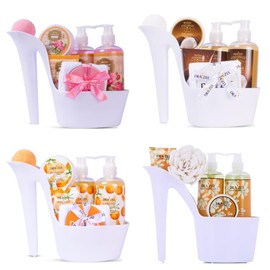 Draizee Luxury Spa Gift Baskets for Women-30 Pcs Heel Shoe Spa Basket for Women Set of 4 Rose, Coconut, Citrus, White Tea Scented Bath and Body Spa Set-Self Care Kit, Gift for Mom