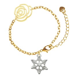 Delight Jewelry Silvertone Snowflake with Clear Crystal - Gold-tone Flower Link Chain Bracelet, 6.75"+2" Extender