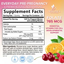 Folic Acid Gummies for Women - Folate 785 mcg Per Serving - Essential Prenatal Vitamins for Mom & Baby, Vegan Folic Supplement Gummy, Daily B9 Vitamin, Before During After Pregnancy - 120 Gummies