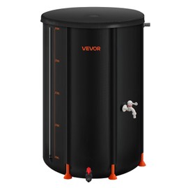 VEVOR Collapsible Rain Barrel, 66 Gallon Portable Rain Water Collection Barrel, 500D PVC Rainwater Collection System, Garden Water Catcher Tank Storage Container with Spigot & Overflow Kit, Black