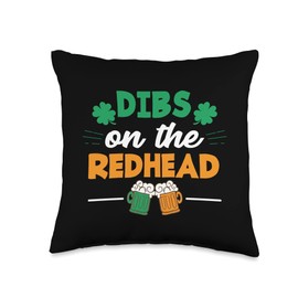 Saint Patrick's Day Ginger People Costume Dibs On The Redhead St Patrick's Day Ginger Irishwoman Throw Pillow, 16x16, Multicolor