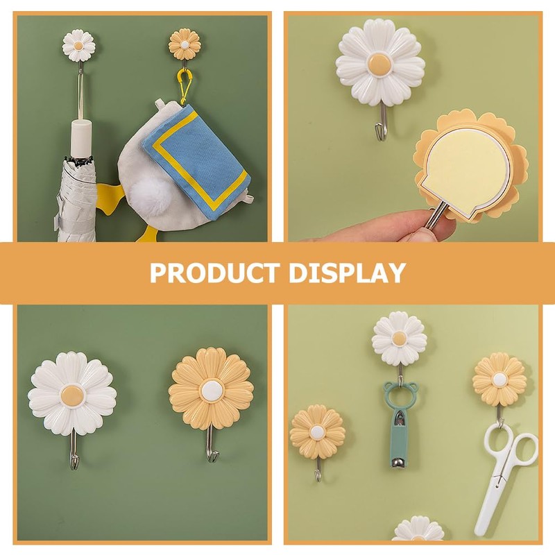 Cabilock 4pcs Daisy Sticky Hook daisy coat bags wall hanger