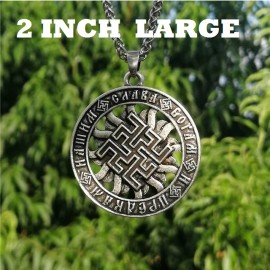 Fashion Jewelry Large SUN SYMBOL VIKING RUNE PAGAN Pendant On 925 Silver Plated 24" Necklace Men