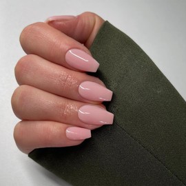 Light Pink Press on Nails Medium Coffin Fake Nails Press ons, KXAMELIE Full Cover False Nails Tips Medium Length Glue on Nails Natural Thick Long Acrylic Nails 24Pcs Solid Color Coffin Nails for Women