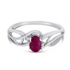10k White Gold Oval Ruby And Diamond Curve Ring (Size