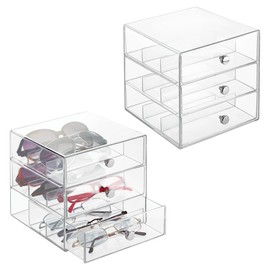 iDesign Divided 3-Drawer Stackable Organizer for Glasses, Sunglasses, and Readers - Set of 2 - Clear