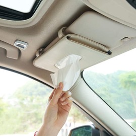 Car Tissue Holder with 7 Refill, Car Tissues Box, Car Napkin Case, Car Tissue Paper Refill for Car, Leather Tissue Dispenser for Car Visor Beige