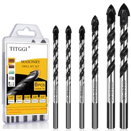 6PCS Masonry Drill Bit Set & Concrete Drill Bit Set 1/4"-1/2" Industrial Strength Carbide Drill Bit Tip for Glass/Brick/Plastic/Cement/Wood/Tile/Etc, by TITGGI