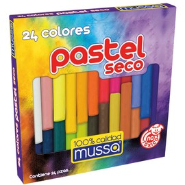 Gises Pastel Escolar Mussa Caja con 24 gis pastel de Colores. Estuche Gises Pastel 24 colores. Ideal para Estudiantes y aficionados. Buena pigmentación
