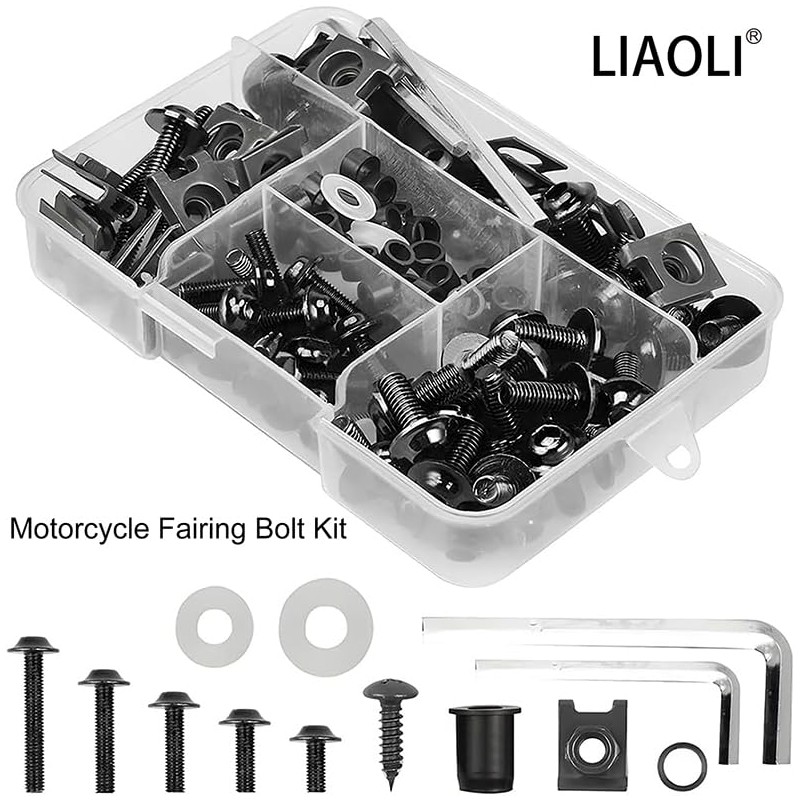 Motorcycle Fairing Bolt Kit, 177pcs, M5 M6 Screws, Aluminium Fasteners,