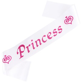 Exacoo Princess Satin Sash for Women Girls White with Rose Red Glitter Letters with Pearl Brooch Pin Party Accessory Birthday Gifts Prom Photo Props Decorations Beauty Pageant Sashes