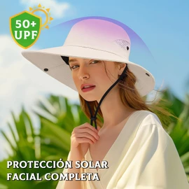 Ausein Sombrero para Sol Mujer y Hombre, Sombreros de Sol ala Ancha FPS/UPF50+, Visera Wide Brim con Protección UV, Gorro Bucket al Aire Libre con Agujero de Cola Caballo, Sun Hat para Playa y Pesca