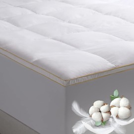 Simmons Feather Bed King Mattress Topper with 230TC Microfiber Shell - Skin Friendly Prime Feather Fiber Baffle Box Mattress Topper with 15” Skirt for King Size Bed - Plush Mattress Pad, 78”x80