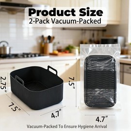 Silicone Air Fryer Liners for Ninja - Reusable DZ201 8QT Dual Basket - Rectangular 2-Pack Vacuum-Packed Easy-Clean Dishwasher-Safe Food-Safe for Home Chefs - Christmas & Housewarming Gifts