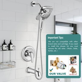 Usperno Magnetic Shower Faucet Set Dual 2 in 1 Shower System with Handheld Shower Spray 3-way Water Diverter Shower Trim Kit Rainfall Bathroom High Pressure 5 Setting with Tub Faucet Polish Chrome