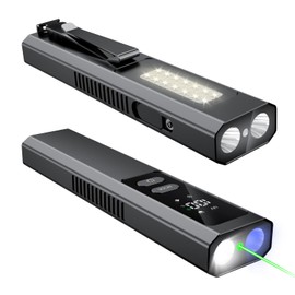 Acoszero EDC Flashlight 4 in 1 Pocket Magnetic Slim Flat Flashlight High Lumens Work Light with Green Beam & UV Light & Warning Light Combo EDC Rechargeable LT-010 (Black Color)